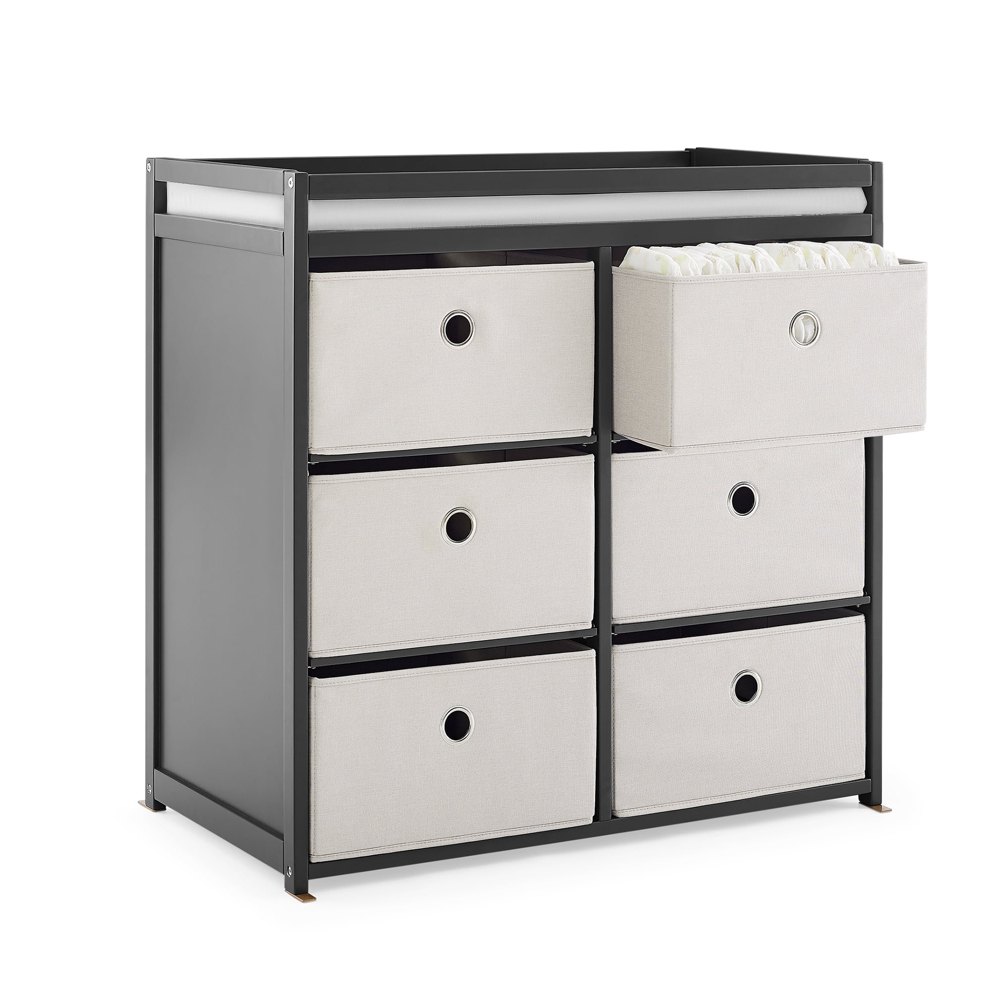 Delta Children Hayes Changing Table with Fabric Bins, Charcoal Grey