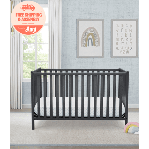 Delta Children Heartland 4-in-1 Convertible Baby Crib, Charcoal Gray
