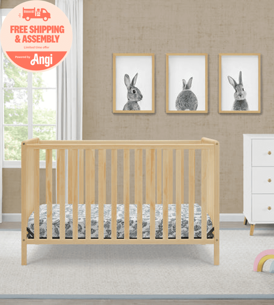 Delta Children Heartland 4-in-1 Convertible Crib - Greenguard Gold Certified, Natural Pine
