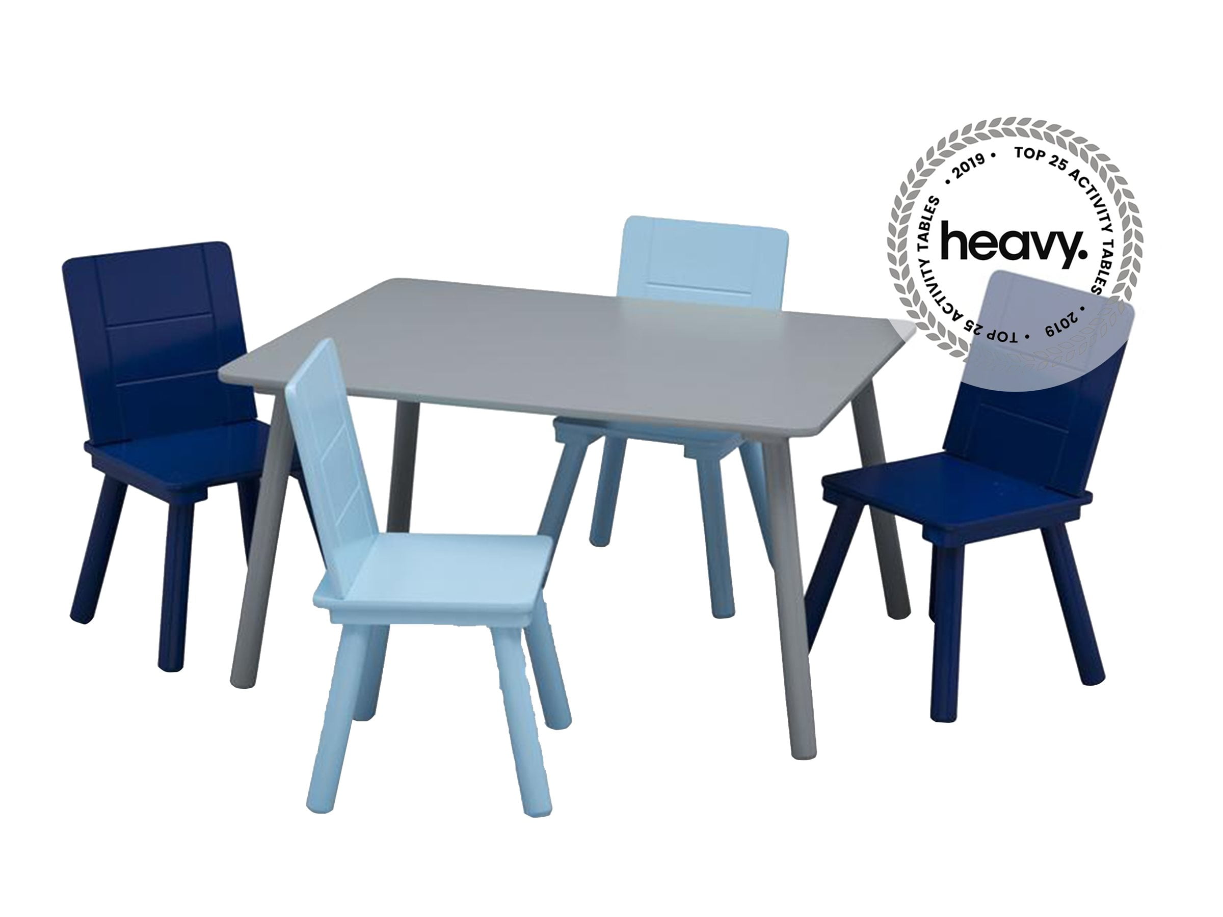 Gray and Blue Wooden Kids Table and Chair Set, 5-Piece
