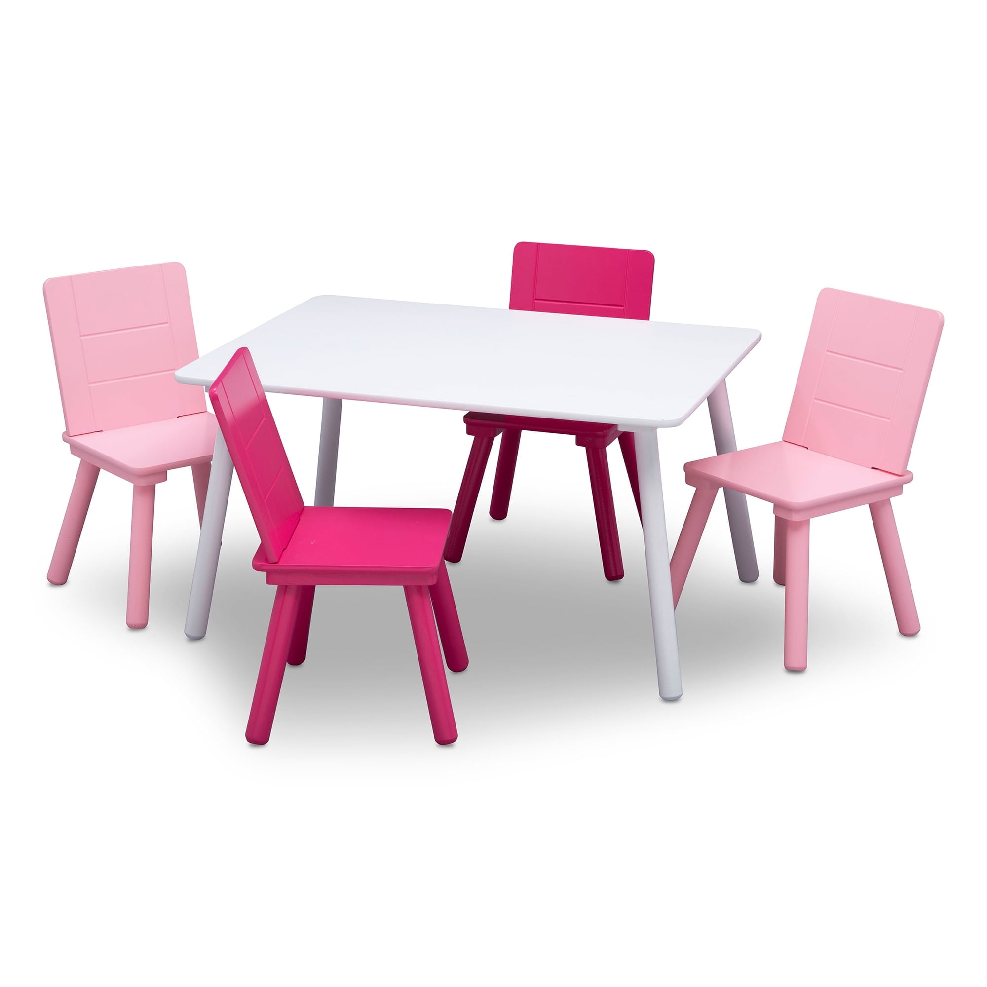 Delta Children Toddler's Chair Set and Table (4 Chairs Included), White/Pink