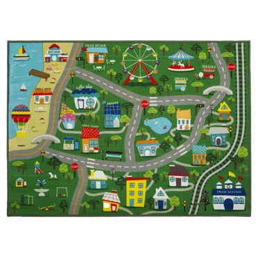 Delta Children Kids Large Road Map Activity Rug, 54-inch L x 39-inch W, Beach Town/Green
