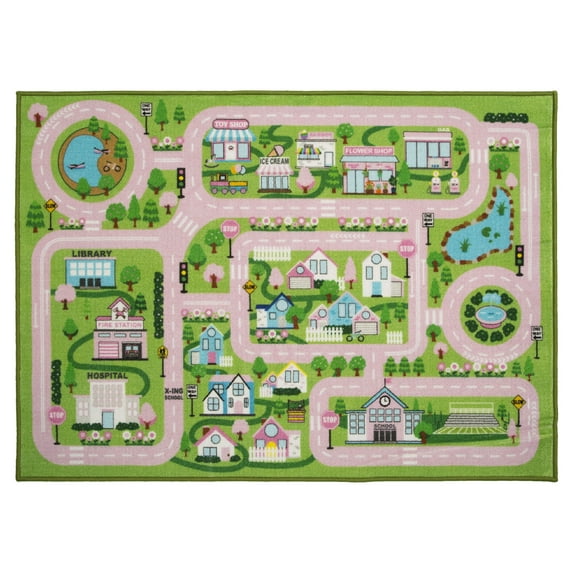 Delta Children Kids Large Road Map Activity Rug, 54-inch L x 39-inch W, Pink City