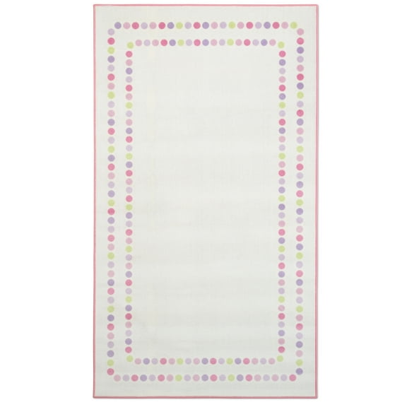Delta Children Kids Pearl Dot Rectangle Area Rug, 53-Inch x 59-Inch, Cream/Pink