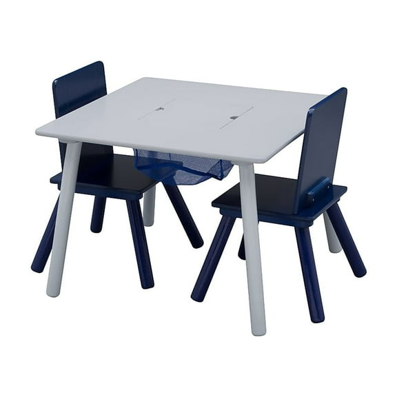 Delta Children Kids Table and 2 Chairs Set w/ Toy Collector Mesh Net, Blue Grey