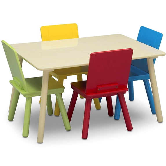 Delta Children Kids Wooden Play Activity Table & Chair Set, Natural & Primary