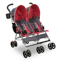 Delta Children LX 35 Pound Side by Side Double Convenience Stroller, Red & Gray
