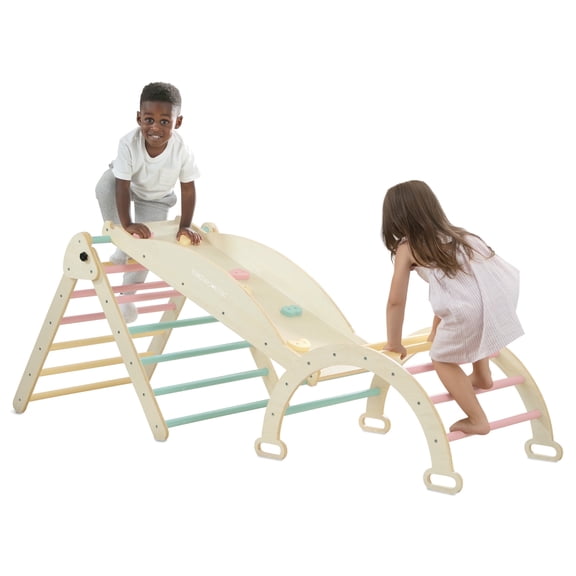 Delta Children Lil Climber Gym - Wooden Indoor Climbing Gym Playground for Kids - Montessori Toy with Reversible Arch/Rocking Chair, Reversible Rock Wall/Slide Ramp and Pikler Triangle - Ages 3+