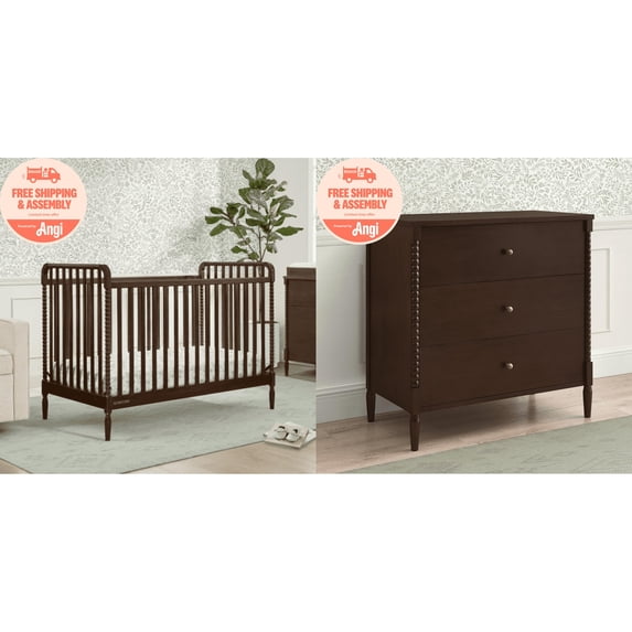Delta Children Lily 4-in-1 Convertible Crib & Delta Children Lily 3 Drawer Dresser with Interlocking Drawers