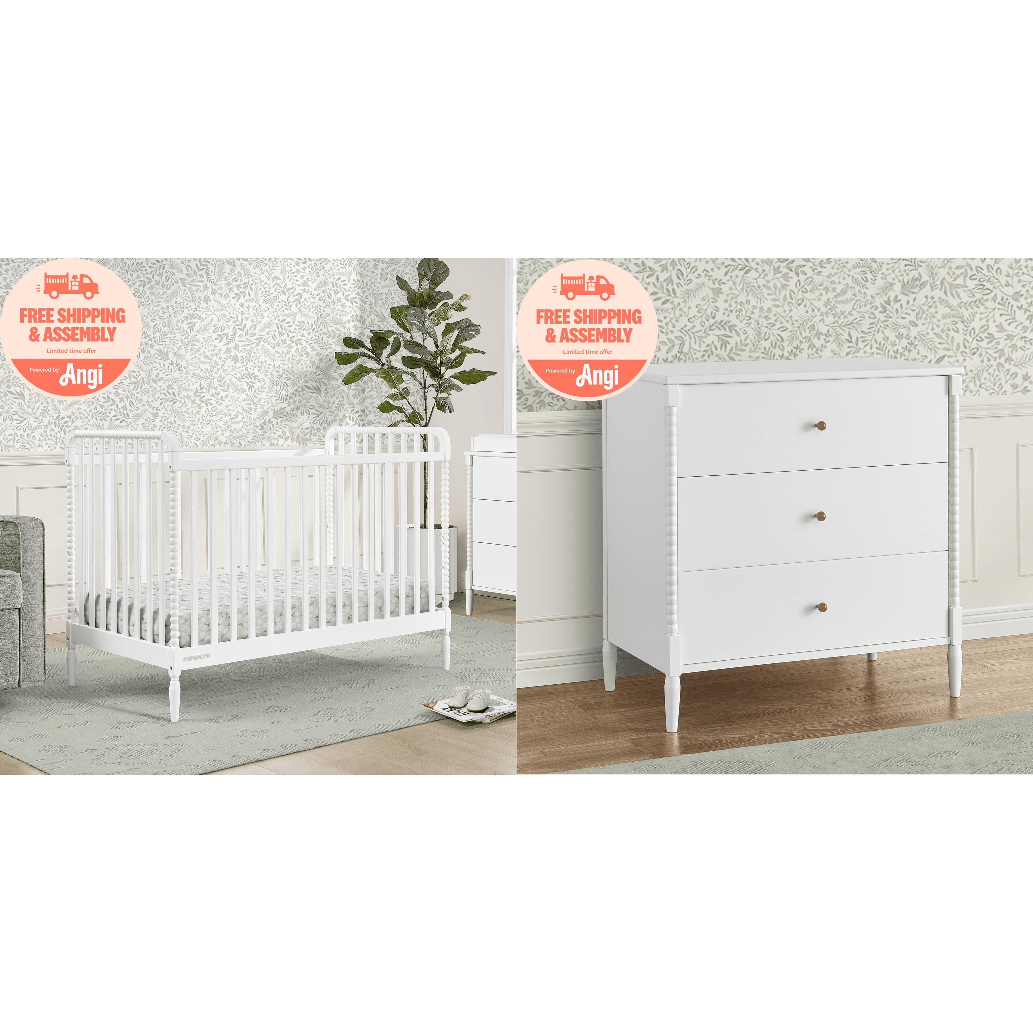 Delta Children Lily 4-in-1 Convertible Crib & Delta Children Lily 3 Drawer Dresser with Interlocking Drawers