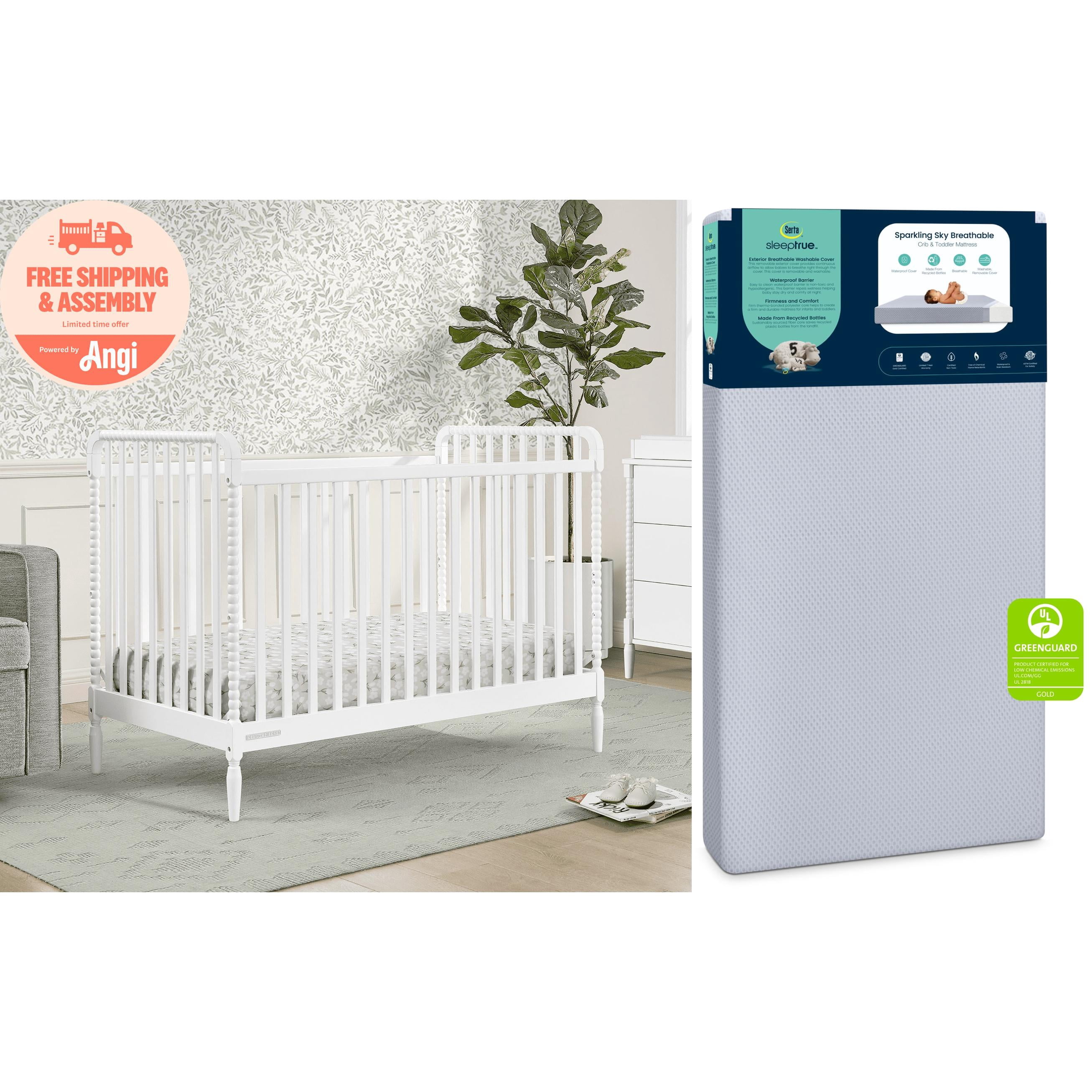 Delta Children Lily 4-in-1 Convertible Crib  & Serta SleepTrue Sparkling Sky Breathable Baby Bed Crib Mattress and Toddler Mattress