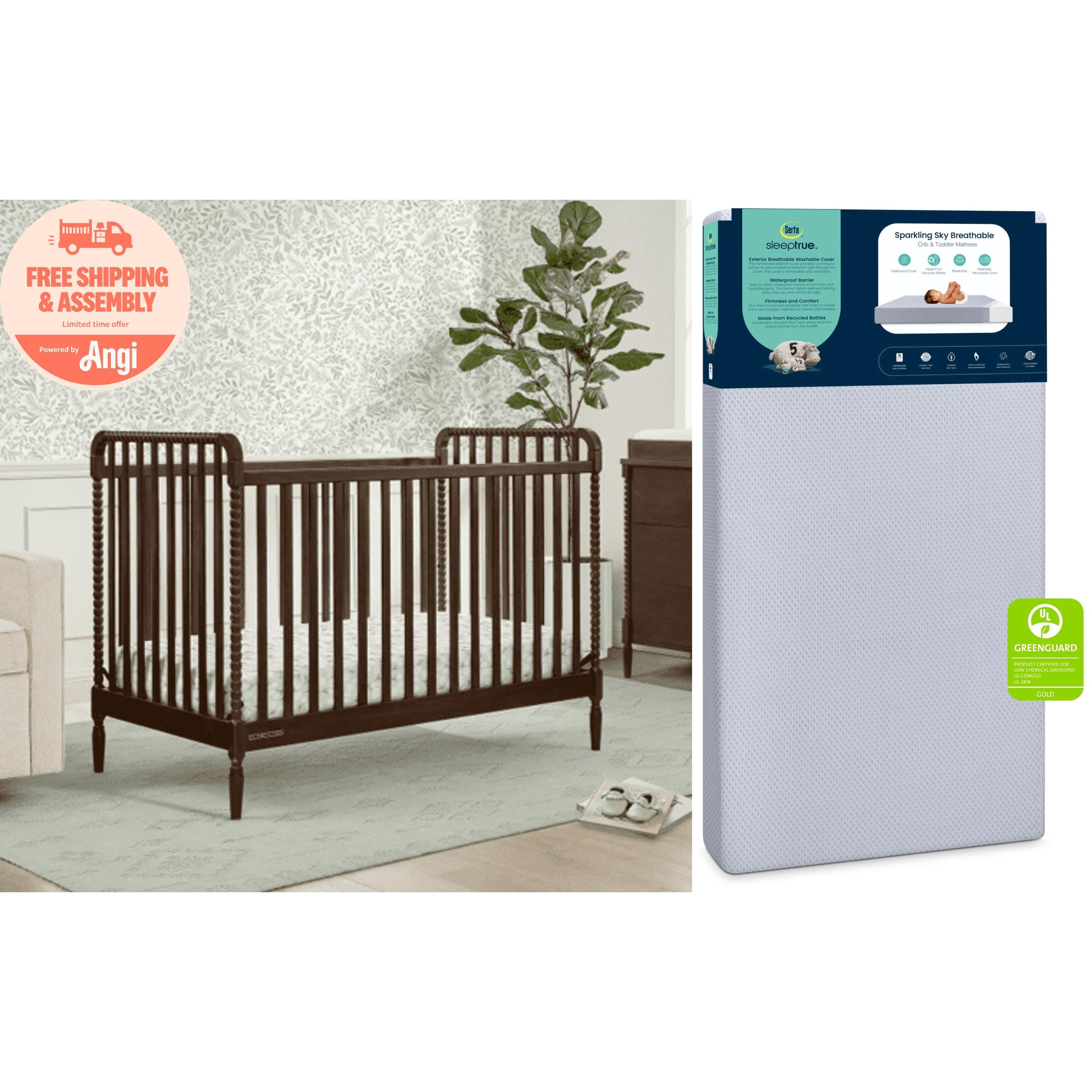 Delta Children Lily 4-in-1 Convertible Crib  & Serta SleepTrue Sparkling Sky Breathable Baby Bed Crib Mattress and Toddler Mattress