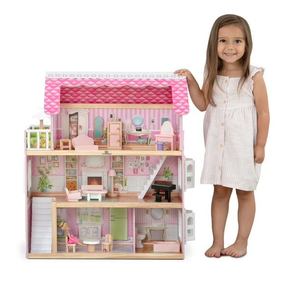 Delta Children Little Gem Dollhouse - Wooden 3-Story Dollhouse with 4 Rooms - Includes 16 Accessories - Fits 5-inch Dolls - Pretend Play Dream Gift for Ages 3+