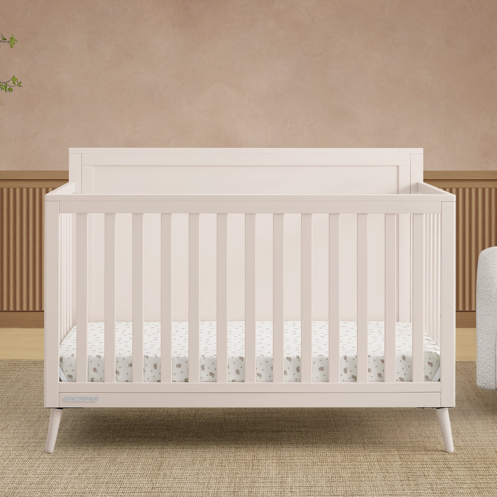 Delta Children Lola 6-in-1 Convertible Crib - Converts from Baby Crib to Toddler Bed, Daybed, Sofa Bed and Full-Size Bed With and Without Footboard, Fits Standard Full-Size Crib Mattress, Soft Beige