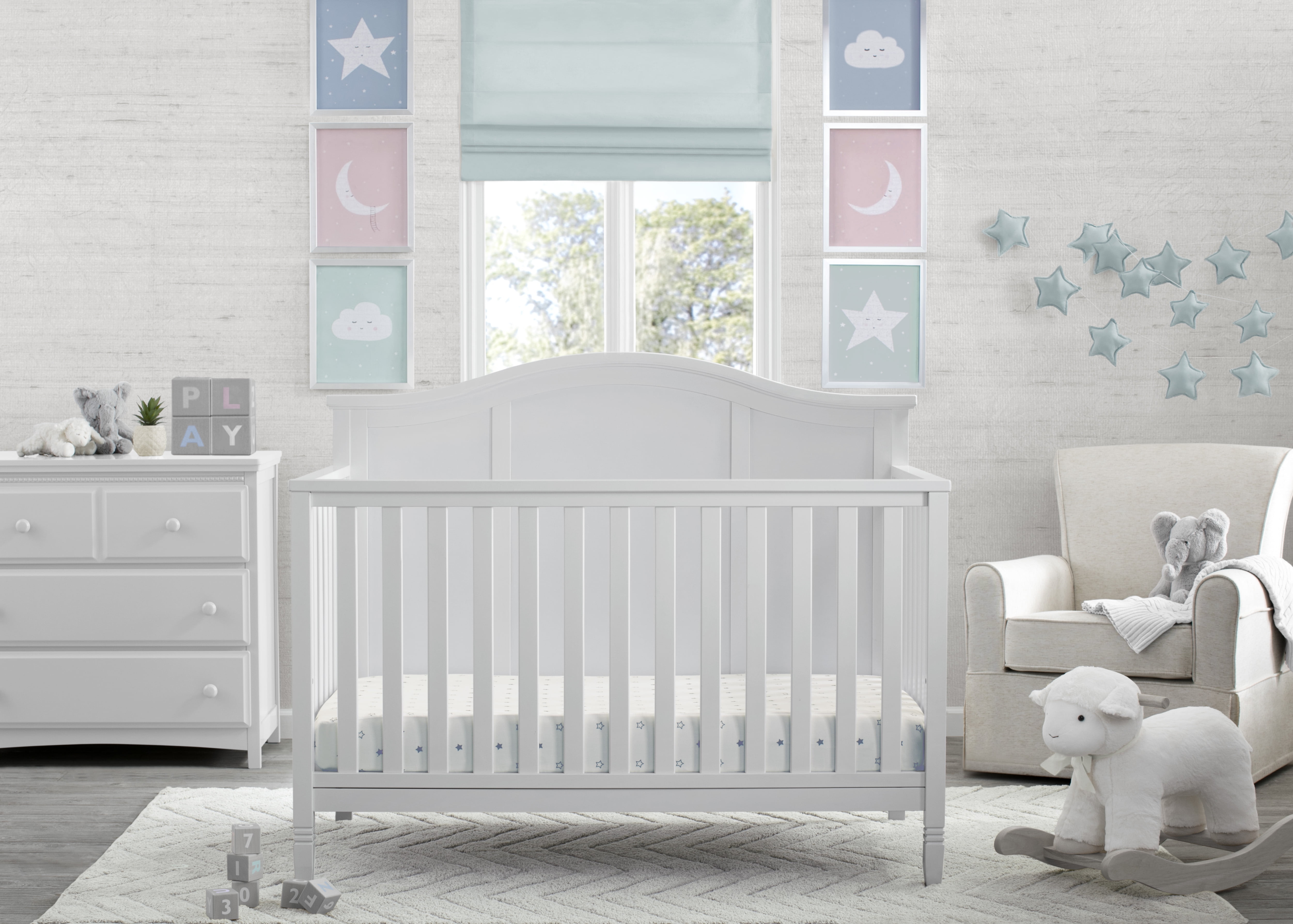 Delta Children Madrid 5-in-1 Convertible Baby Crib, Bianca White