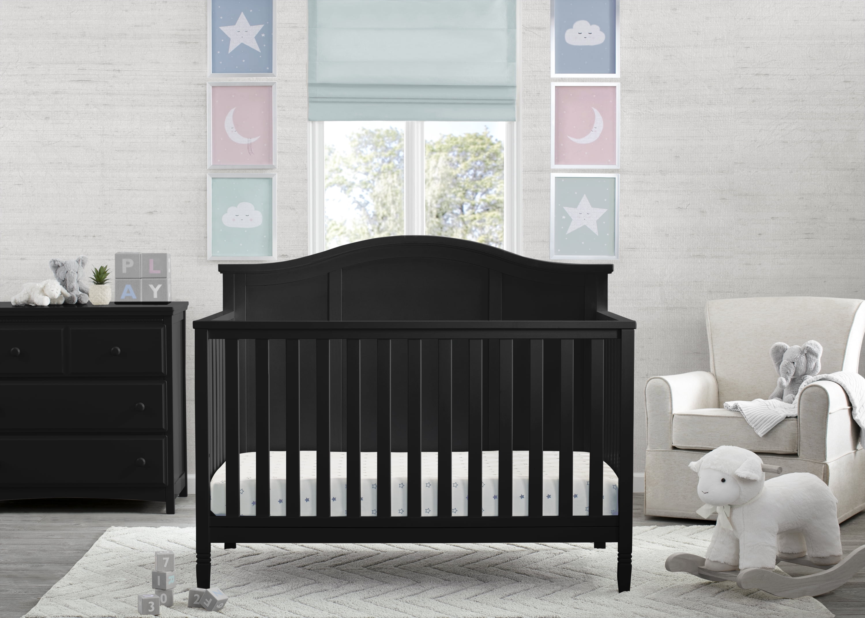 Delta Children Madrid 5-in-1 Convertible Baby Crib, Greenguard Gold Certified, Black