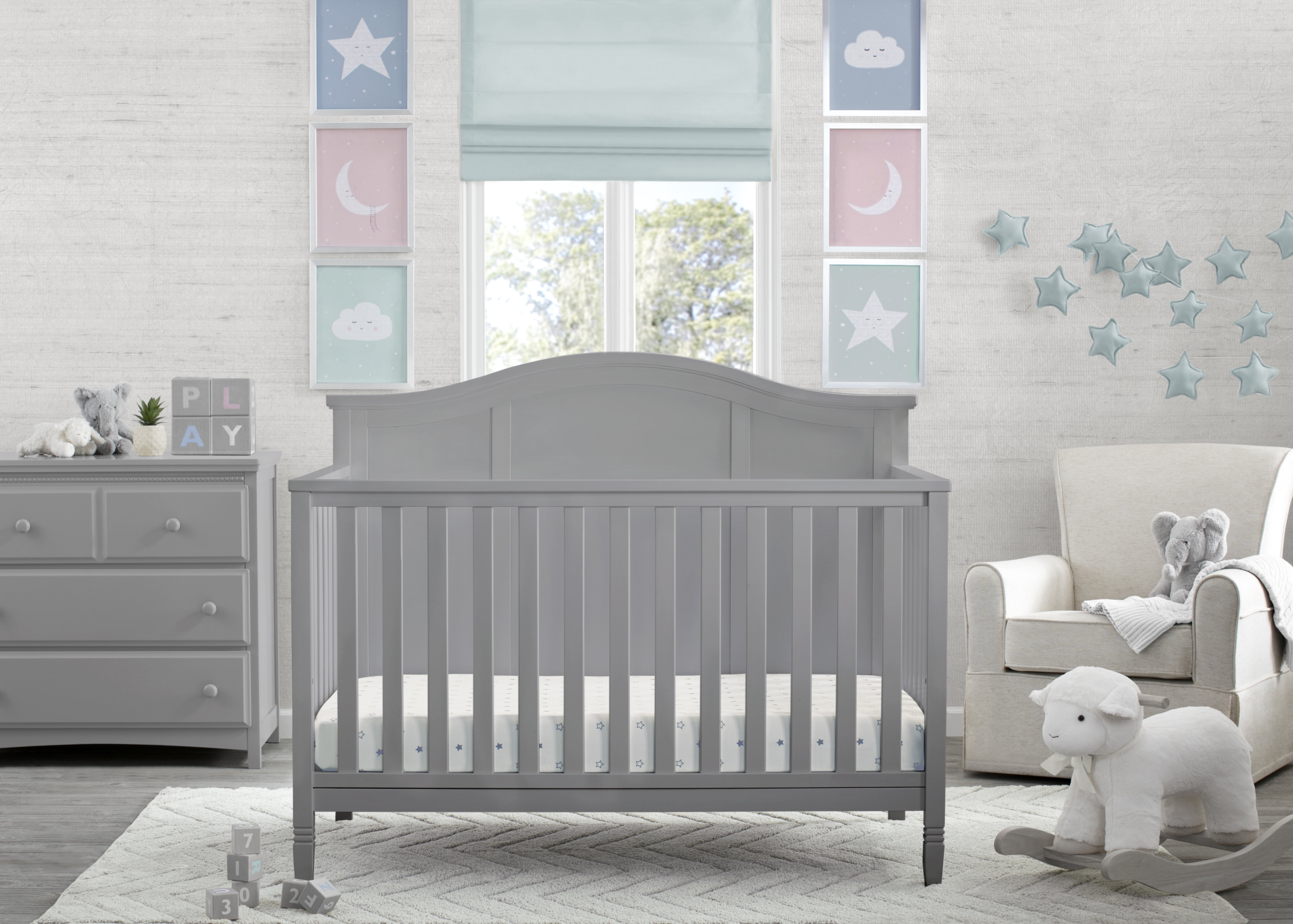 Delta Children Madrid 5-in-1 Convertible Baby Crib, Grey