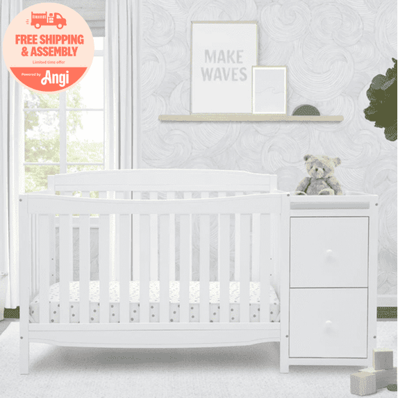 Delta Children Mason 6-in-1 Convertible Crib and Changer, Greenguard Gold Certified, Bianca White