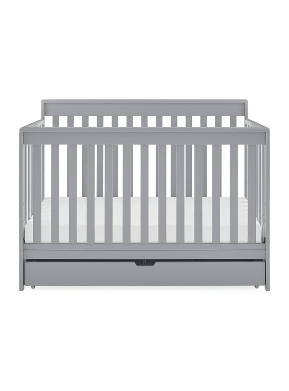 Delta Children Mercer 6-in-1 Convertible Crib with Storage Trundle, Greenguard Gold Certified, Grey