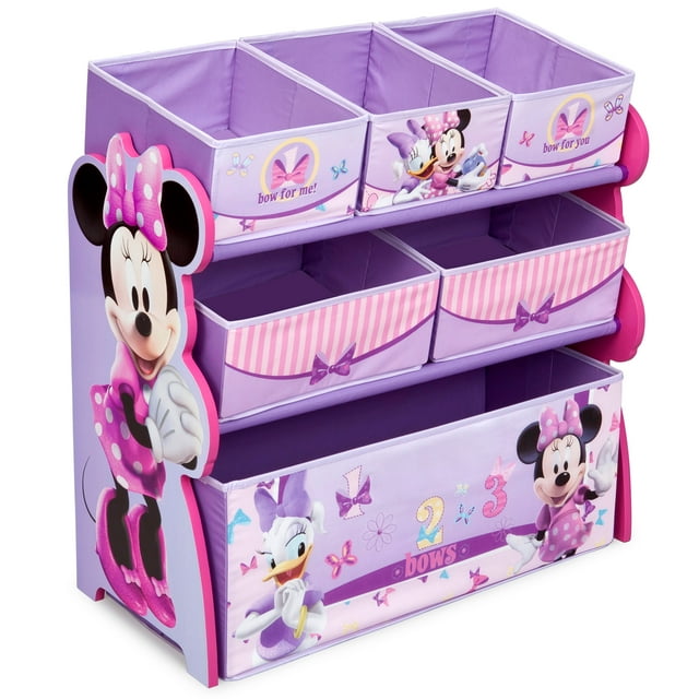 Delta Children Minnie Mouse Wooden Sling Multi Bin Toy Storage Organizer, Pink