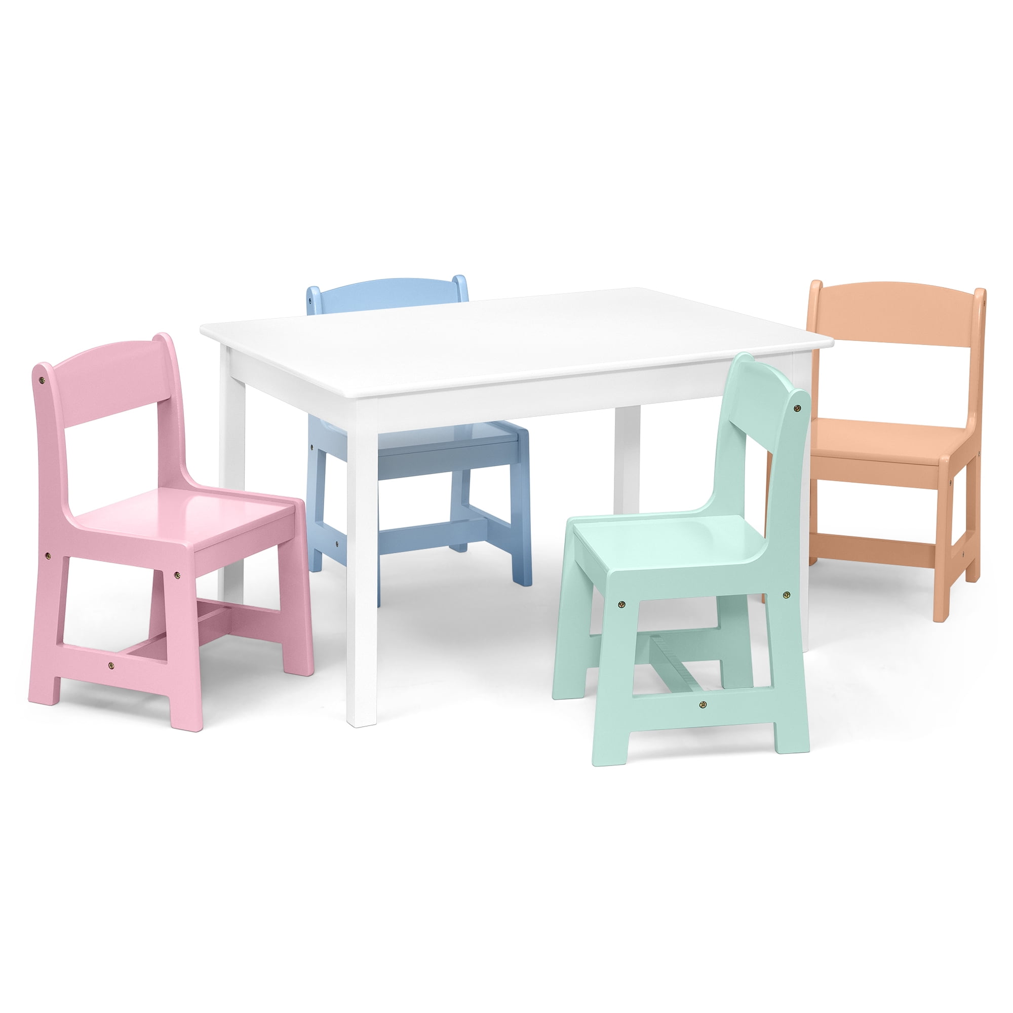 Bianca White Wooden Kids Table with Pastel Chairs Set