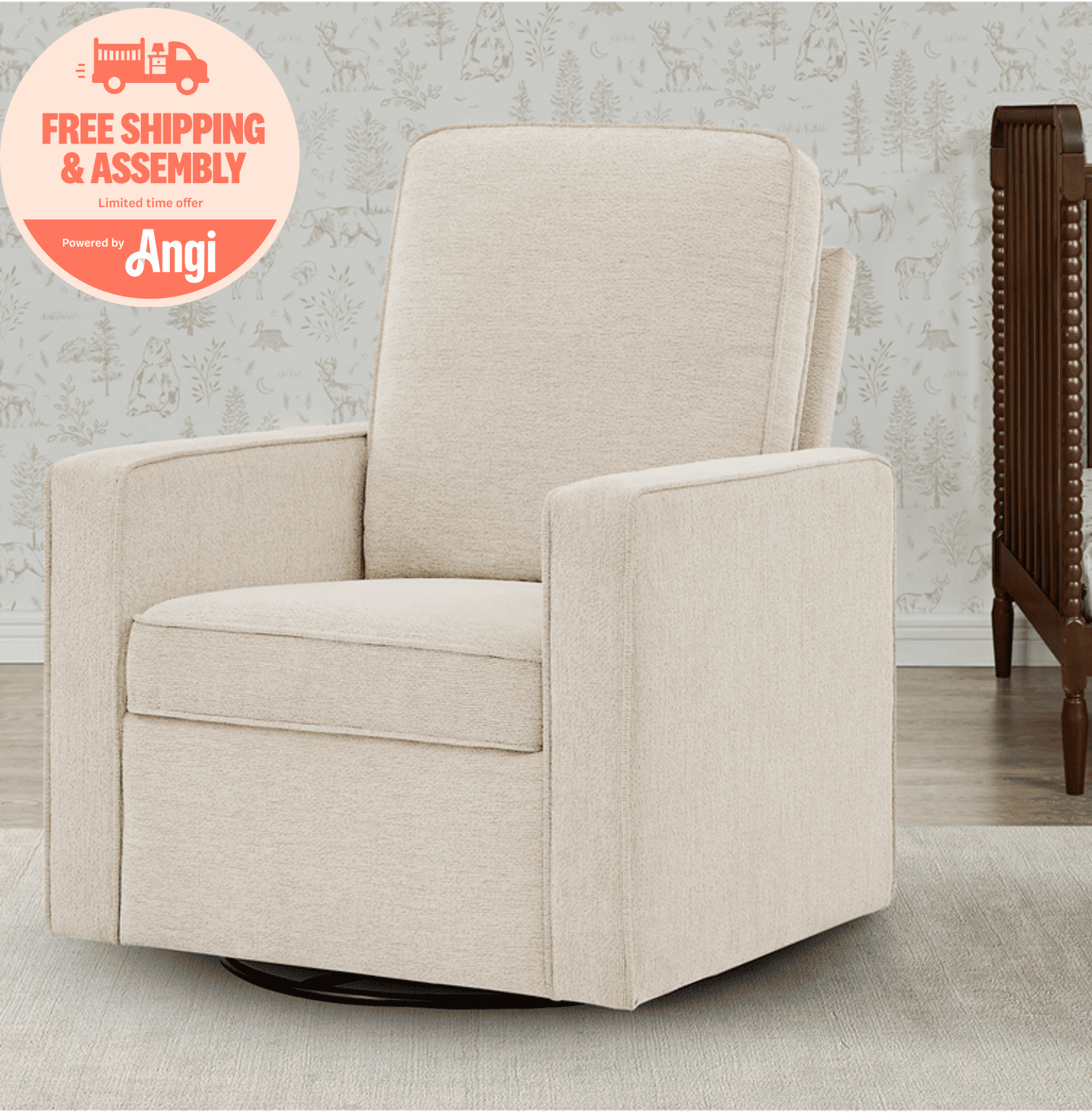 Delta Children Noah Upholstered Swivel Glider with Stain-Resistant