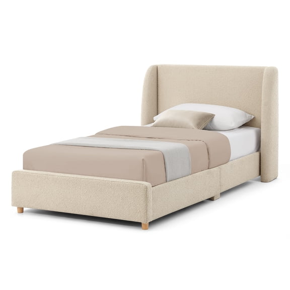 Delta Children Olivia Twin Bed for Kids, Upholstered Bed, Light Camel