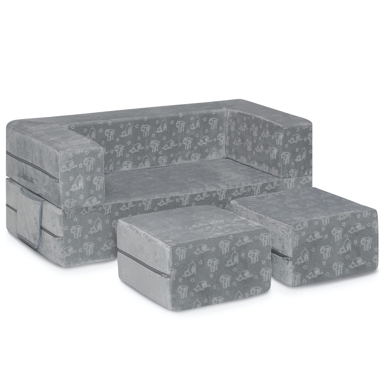 Gray Convertible Foam Sectional Sofa with Ottomans