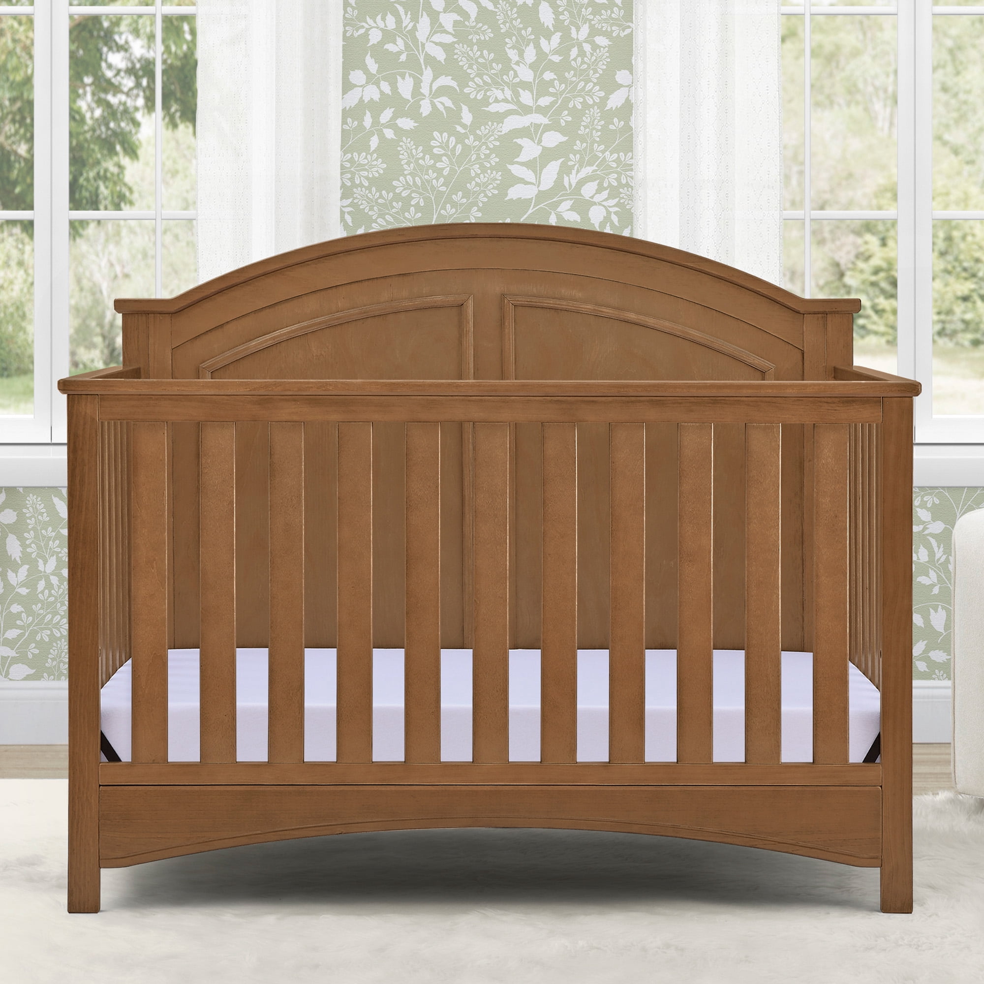 Delta Children Perry 6-in-1 Convertible Crib, Greenguard Gold Certified, Converts to Toddler Bed, Daybed, Sofa Bed & Full-Size Bed with/without Headboard, Fits Standard Crib Mattress, Chestnut