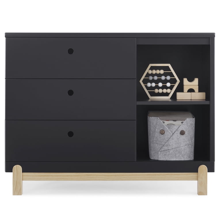 delta midnight grey dresser Children Poppy 3 Drawer with Cubbies and Interlocking Drawers, Grey/Natural Floor-Length