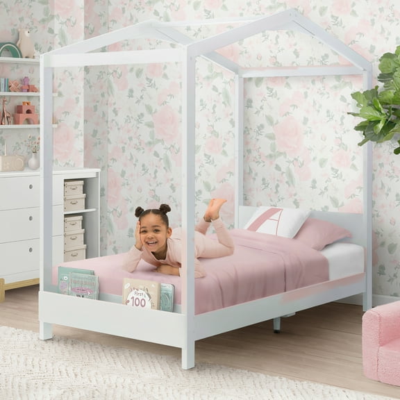 Delta Children Poppy House Wood Twin Bed, Platform Bed - No Box Spring Needed, Bianca White