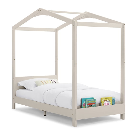 Delta Children Poppy House Wood Twin Bed, Platform Bed - No Box Spring Needed, Natural Sandstone