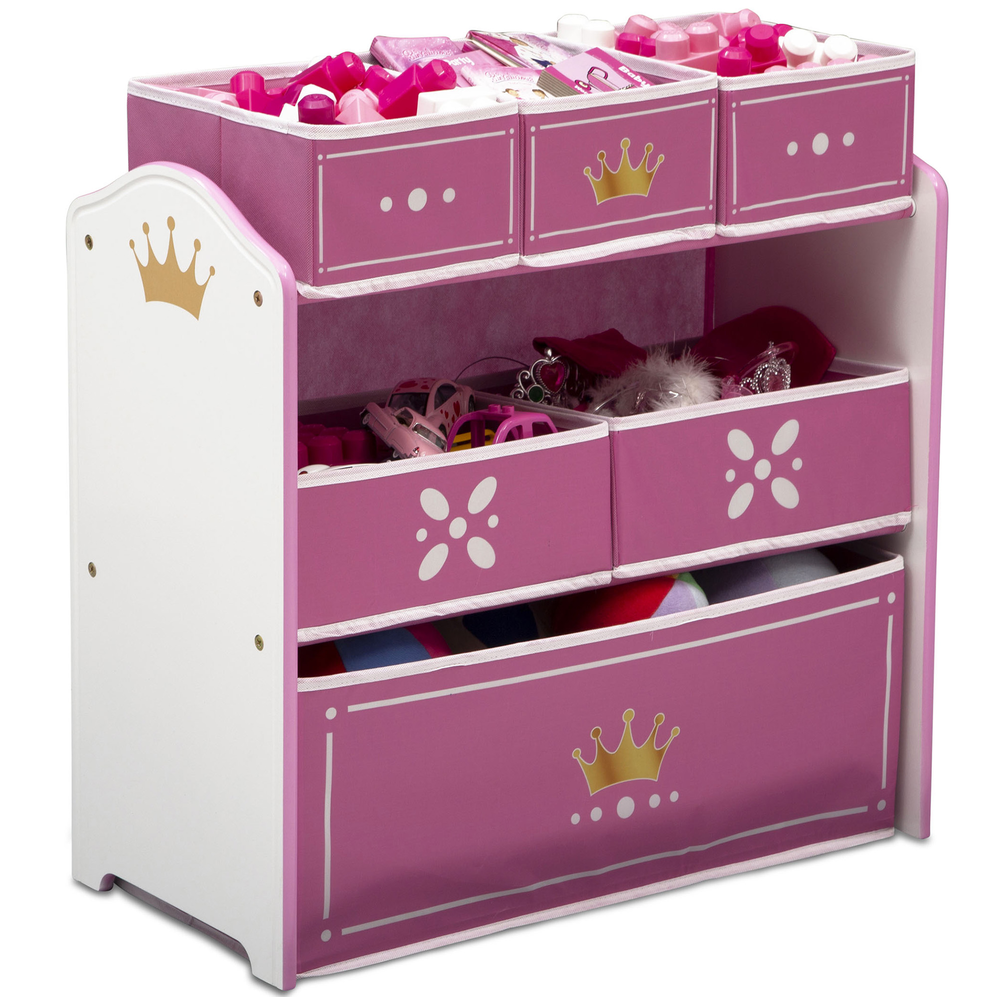 Delta Children Princess Crown 6 Bin Storage Toy Organizer, Greenguard Gold Certified, Solid Wood & Fabric, White/Pink - image 1 of 7
