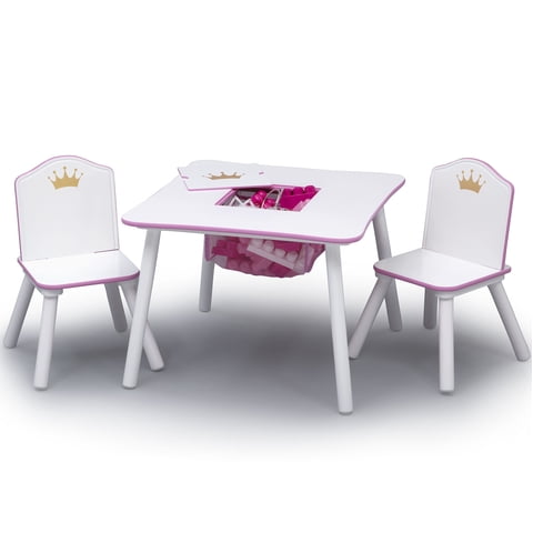 Delta Children Princess Crown Toddler Table and Chair Set with Storage, Greenguard Gold, Wood, Pink