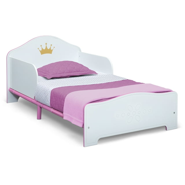 Delta Children Princess Crown Wood Toddler Bed with Fabric Mattress ...