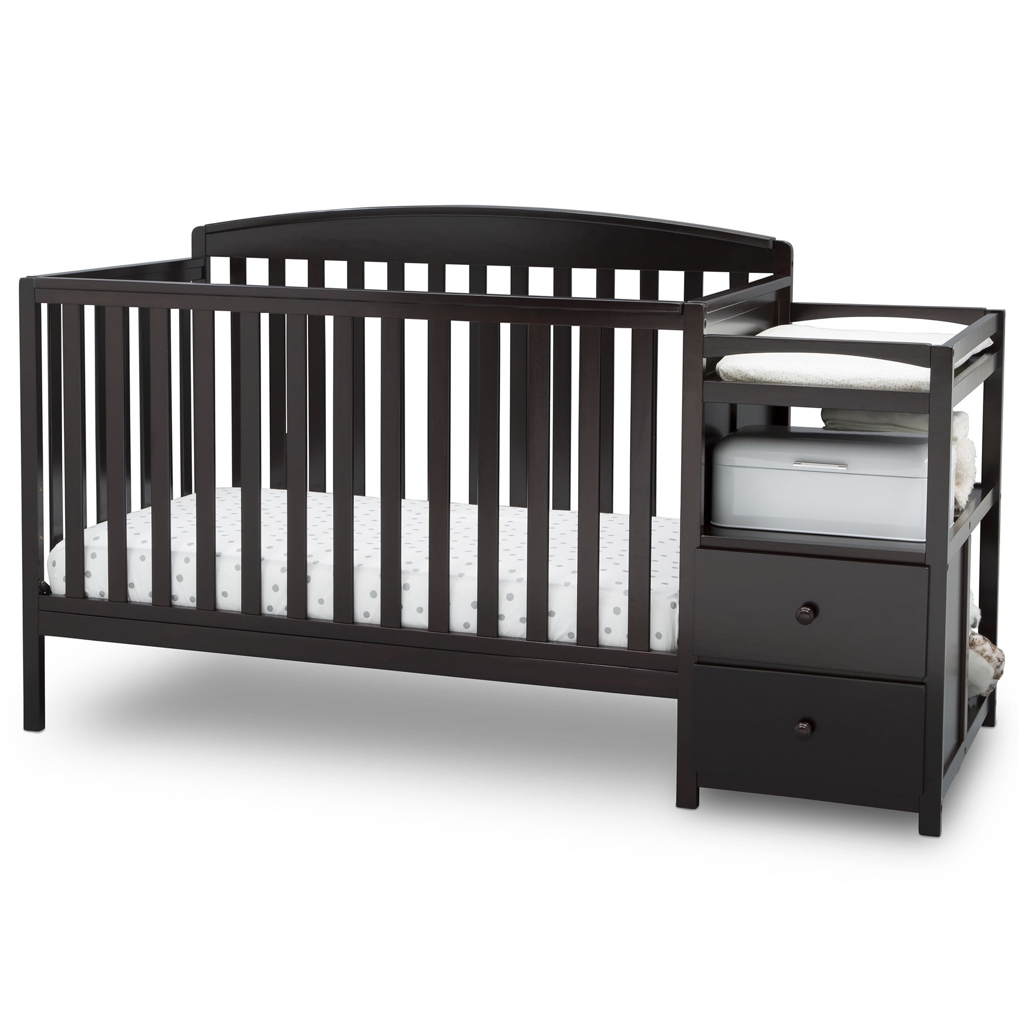Dark wood crib top with changing table