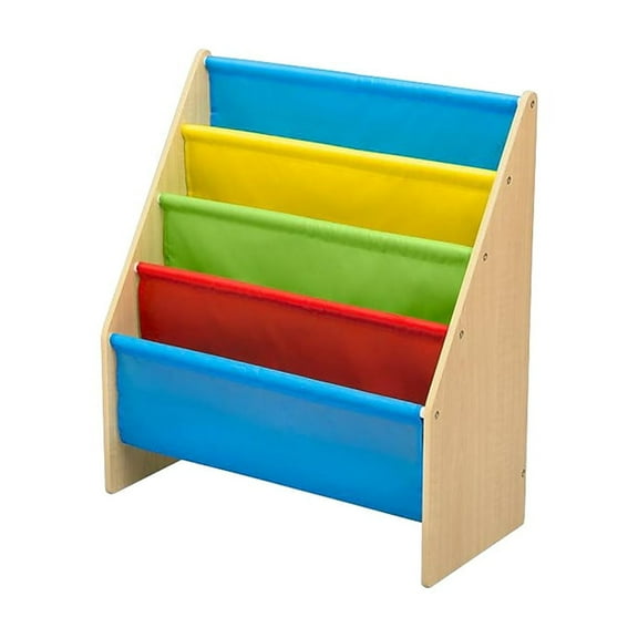 Delta Children Sling Book Rack 4-Tier 28"H Bookshelf Natural/Blue/Red/Green/Yellow (TB84452GN-1189)