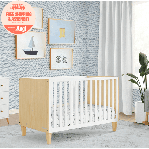 Delta Children Sonny 4-in-1 Convertible Baby Crib, Natural/Bianca White