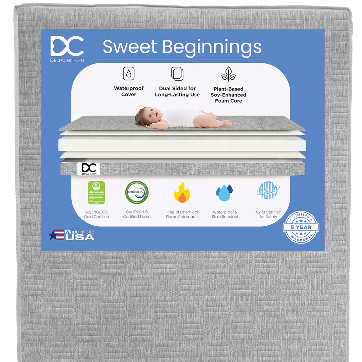 Organic Cotton Dual-Sided Crib Mattress, 2-Stage Premium Memory Foam  CertiPUR-US Hypoallergenic Baby Mattress, Firm Support For infant Cooling  Gel for Toddler Waterproof Washable Cover 