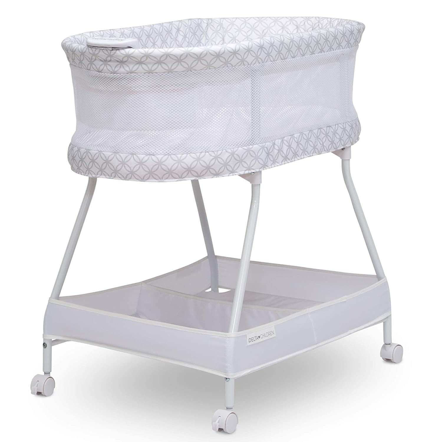 Delta Children Sweet Dreams Bassinet with Airflow Mesh Bedside Portable Crib with Vibration Lights and Music Grey Infinity Walmart