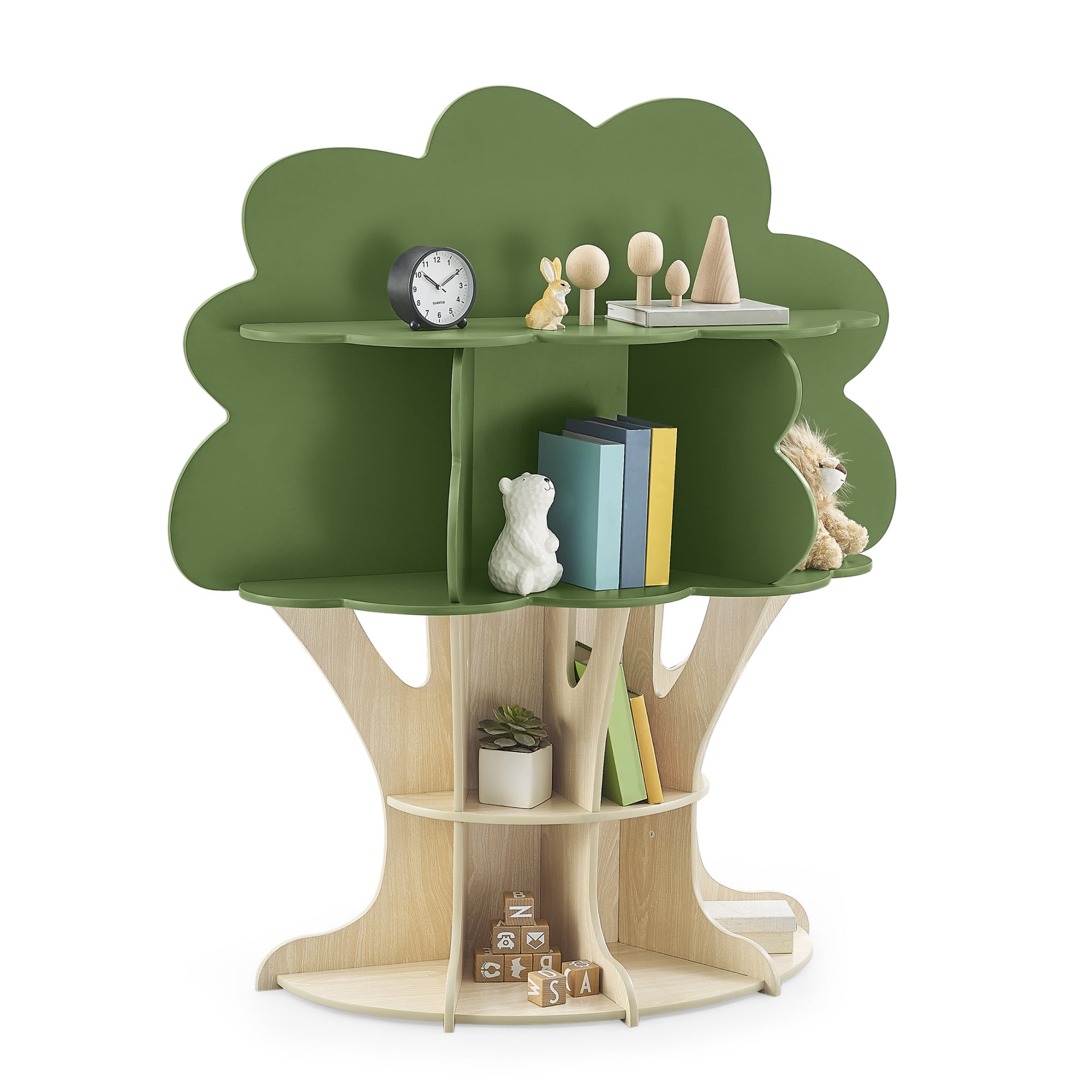 Fern Green and Natural Tree Bookcase for Kids