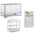 thumbnail image 1 of Delta Children Tribeca 3-Piece Baby Nursery Furniture Set-Includes: Convertible Crib, Changing Table and Crib Mattress, White w/Grey, 1 of 6
