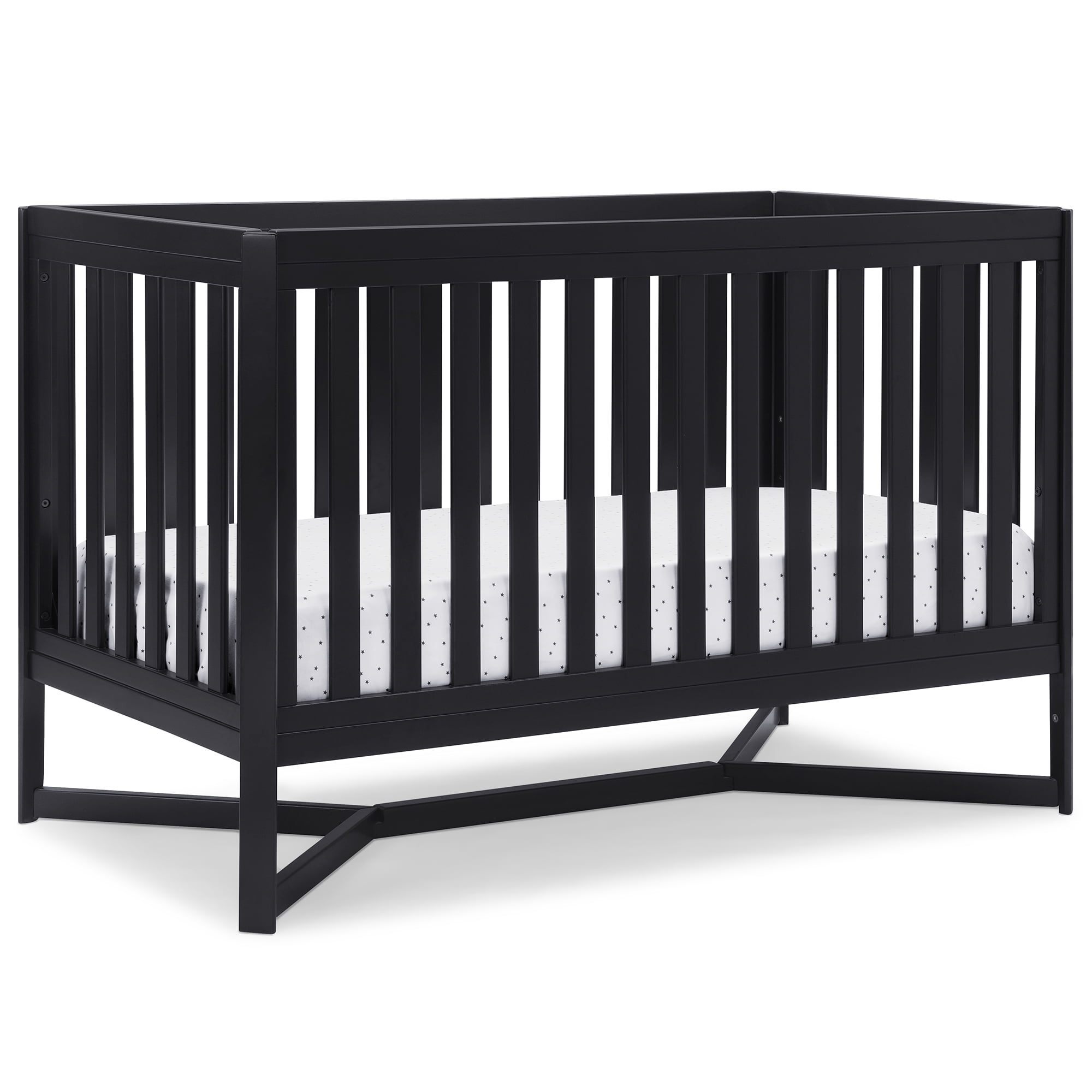 Midnight Grey 4-in-1 Convertible Baby Crib with X-Shaped Base