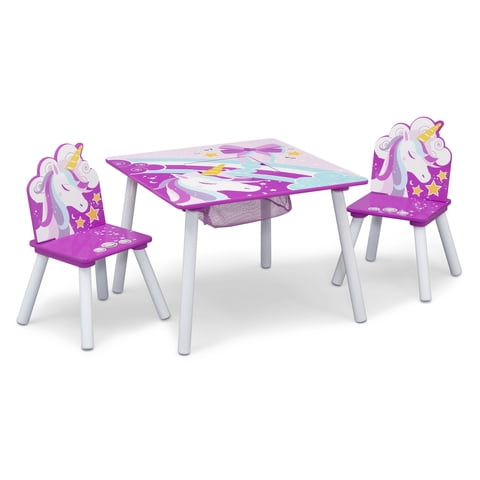 Delta Children Unicorn Table and Chair Set With Storage (2 Chairs Included) - Greenguard Gold Certified, Pink