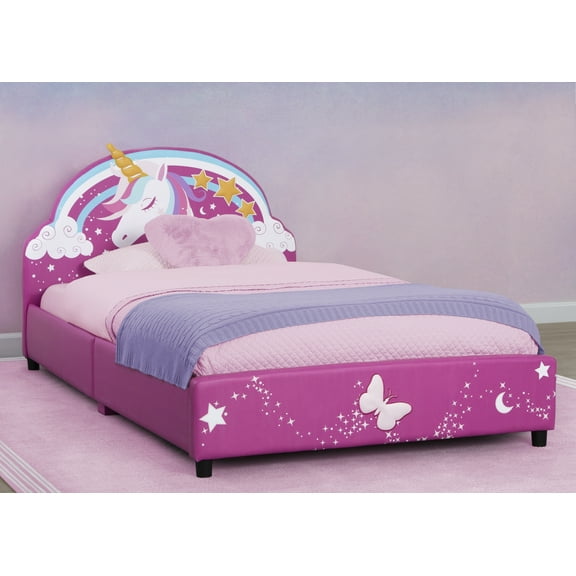 Delta Children Unicorn Upholstered Twin Bed, Pink