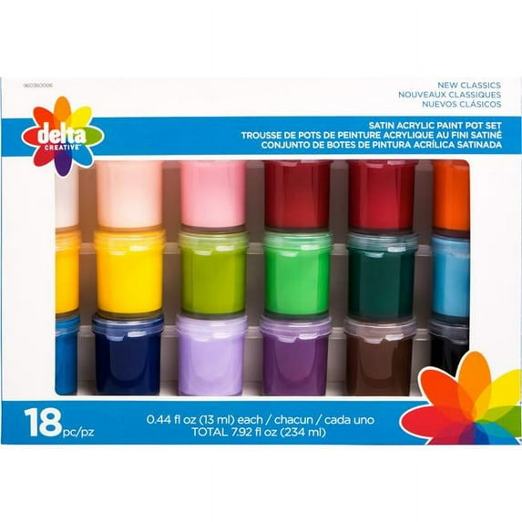 Delta Creative 18 Piece Acrylic Craft Paint Pot Set, 7.92 fl oz, Multicolor, 960360006