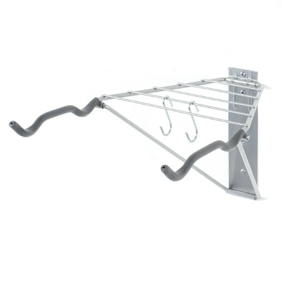 Delta Cycle 2 Bike Rack Garage - Foldable Bicycle Wall Mount Hanger with Storage Shelf Holds Up to 65 lbs - Horizontal Wall Bike Rack for Road, MTB, and Hybrid Bicycles