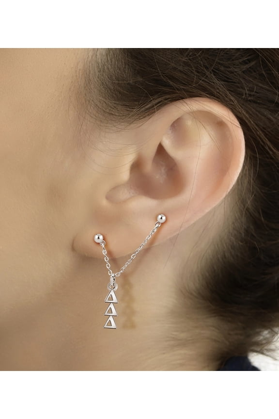 Delta Delta Delta Sorority, Silvertone Double Hole Earring Chain,The Newest Look On Campus,Flexible, You Choose The Position To Put The Post. Change It In Seconds. Buy 1 For 1 Ear, Buy 2 For Both Ears