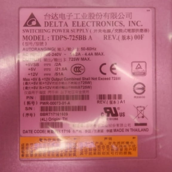 Delta Electronics 725W Switching Power Supply Model:TDPS-725BB PWR-00073-01-A