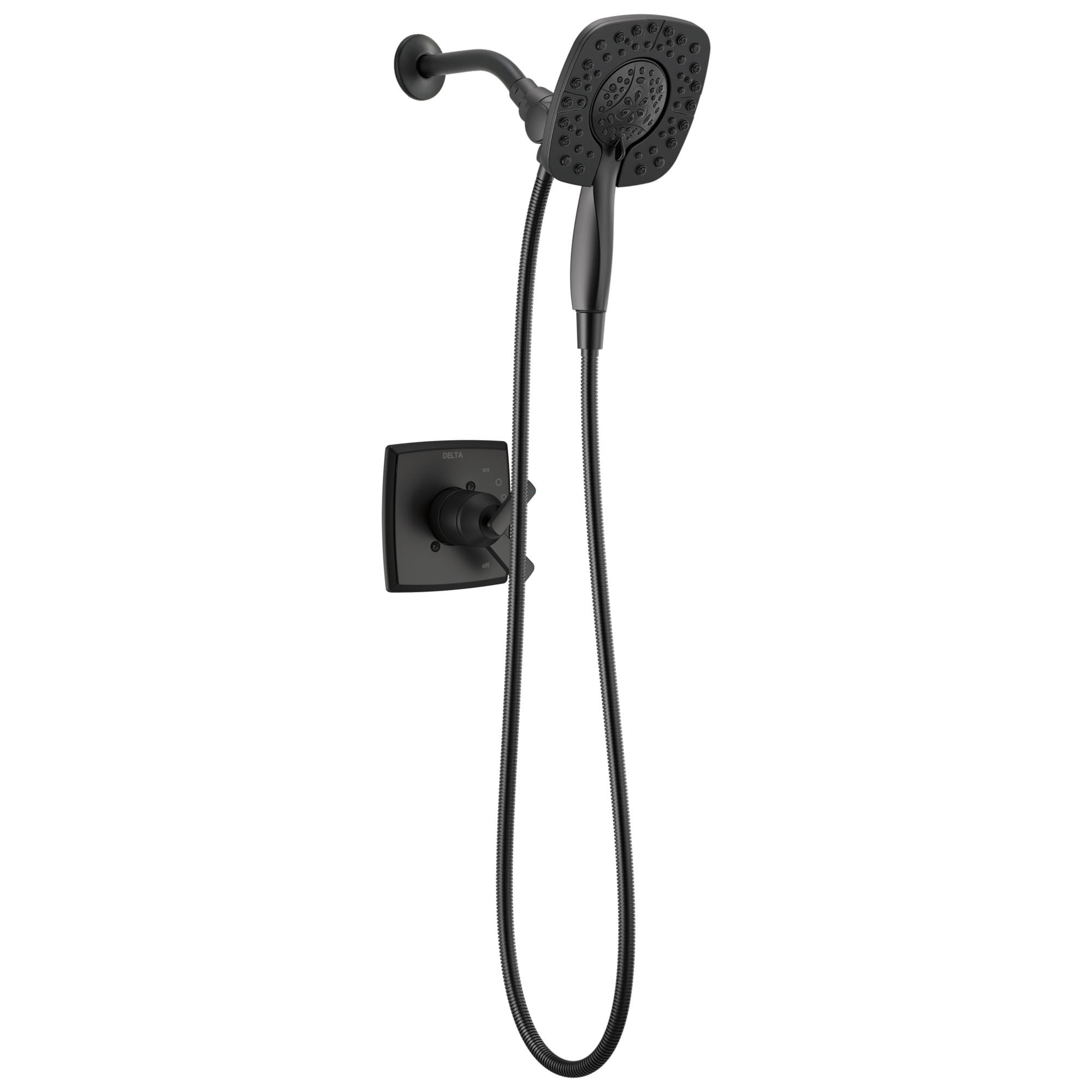Matte Black Dual-Function Shower Trim Kit with Handheld Shower